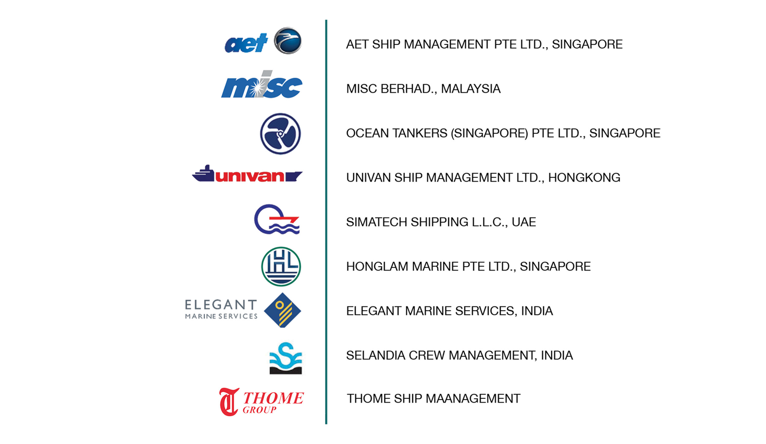 Logos and names of Reliance Shipping Services principals and clients