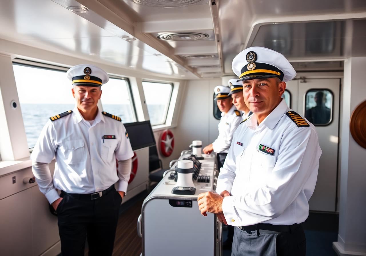 Ship crew on bridge